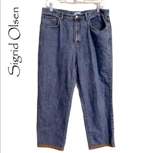 Sigrid Olsen Denim - Vintage So Blue Sigrid Olsen Cropped Jeans Leather Beaded Ankle Detail 14